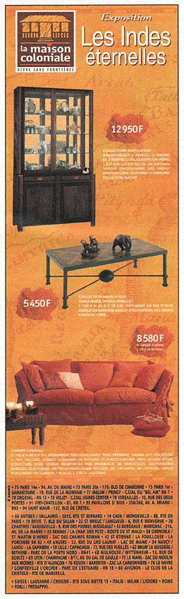 Publicité Maison Coloniale 1999